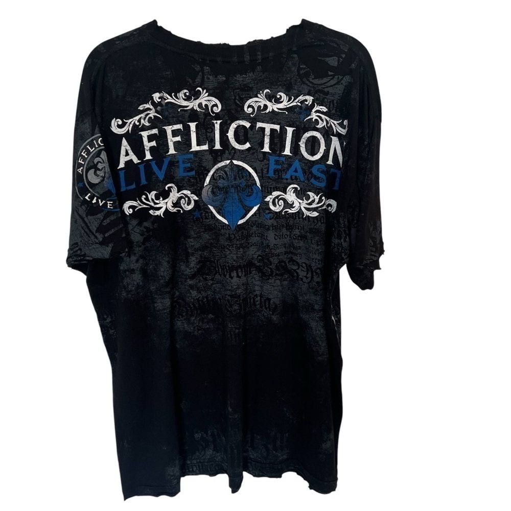 NWT Affliction Mens T-Shirt 2X Black Live Fast Double Side Distressed Y2K Grunge - Picture 4 of 15